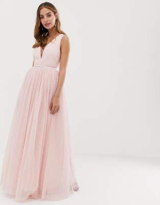 blush plunge maxi dress