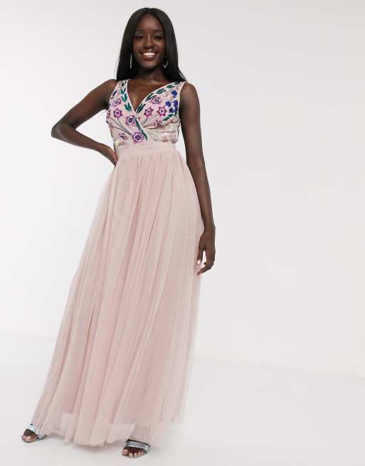 Dolly & delicious nude plunge front deals embellished prom dress