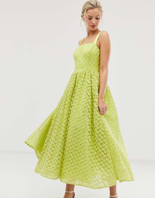 Dolly & Delicious square neck textured midaxi prom dress in neon lime