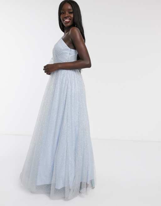 Dolly Delicious tulle one shoulder glitter full prom maxi dress