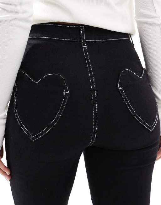 Don't Think Twice - Bianca - Jean évasé à taille haute avec poches cœurs - Noir, 4 de 5