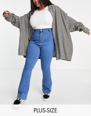 Don T Think Twice Plus Bianca High Waisted Flare Disco Jeans In Mid Blue Asos