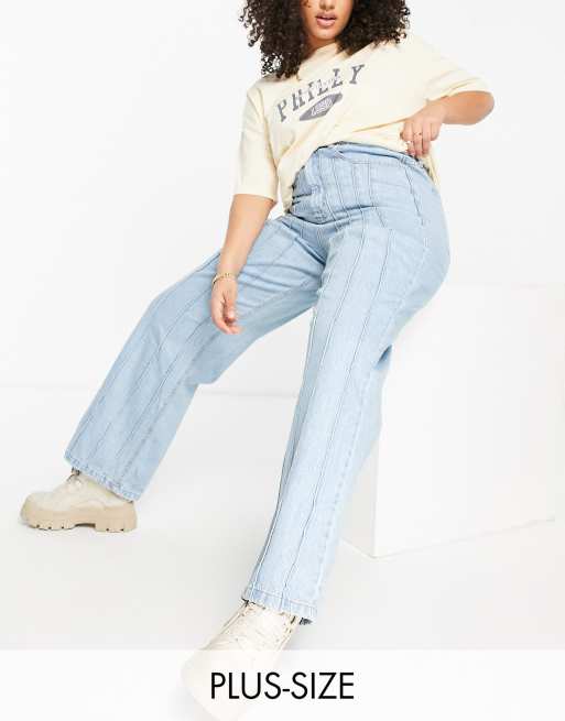 Don't Think Twice Plus - Dad jeans dritti a vita alta con strappi sulle ginocchia 