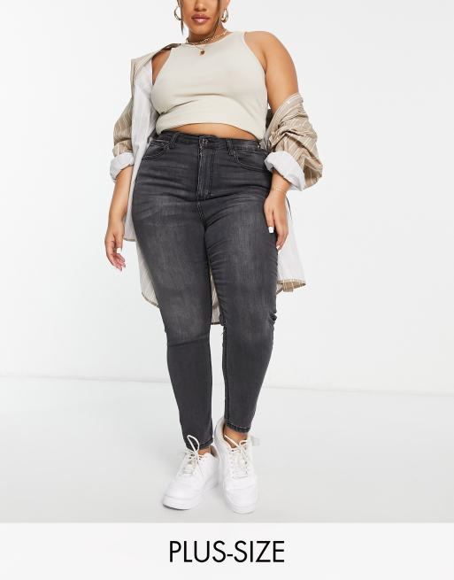 Don't Think Twice Plus - Ellie - Jeans skinny a vita alta, colore nero slavato  