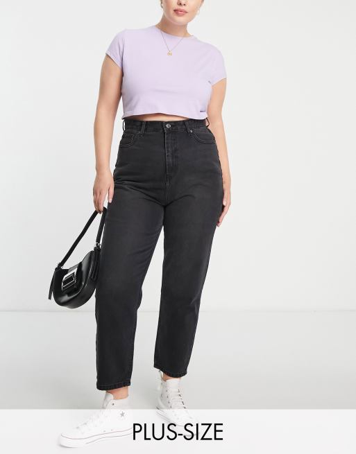 Don't Think Twice Plus - Emma - Mom jeans a vita molto alta, colore nero slavato 