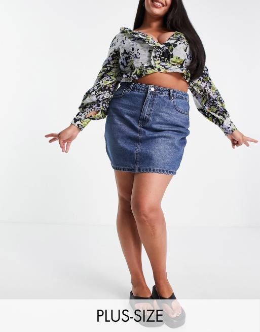 Don't Think Twice Plus - Gabby - Gonna di jeans a vita alta, colore blu medio 