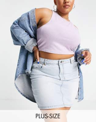 Don't Think Twice Plus Dtt Plus Gabby High Waisted Denim Skirt In Light Blue-blues