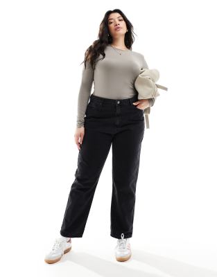 Don't Think Twice Plus - Katy - Jeans dritti corti a vita alta nero slavato