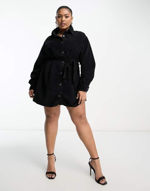 Don't Think Twice Plus - River - Robe chemise en velours côtelé - Noir