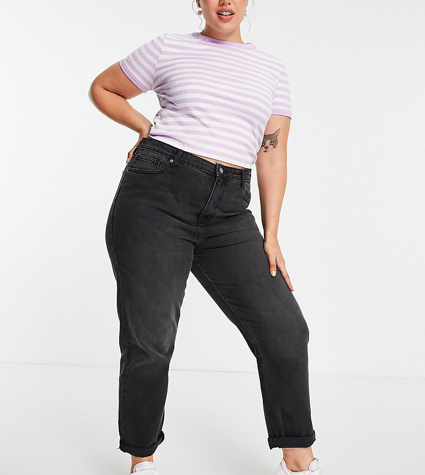 DON'T THINK TWICE PLUS DTT PLUS VERON RELAXED FIT MOM JEANS IN WASHED BLACK,VERON CURVE