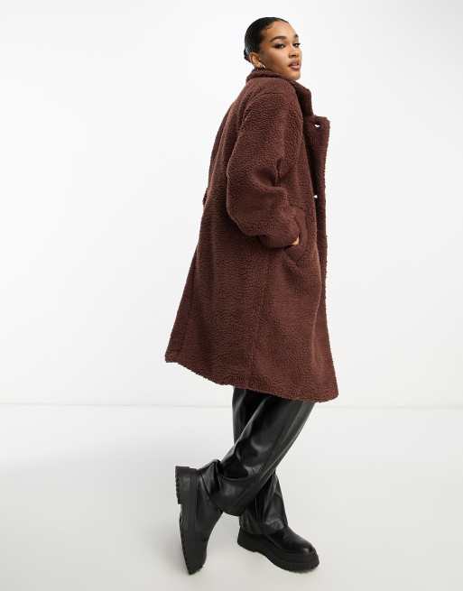 Don't Think Twice Tall - Teddy - Veste longue en imitation peau de mouton à double boutonnage - Marron chocolat, 2 de 4
