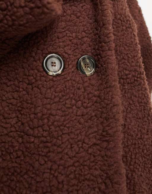 Don't Think Twice Tall - Teddy - Veste longue en imitation peau de mouton à double boutonnage - Marron chocolat, 4 de 4