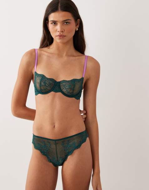 Dora Larsen Bryony floral lace brazilian brief in emerald green - view 1