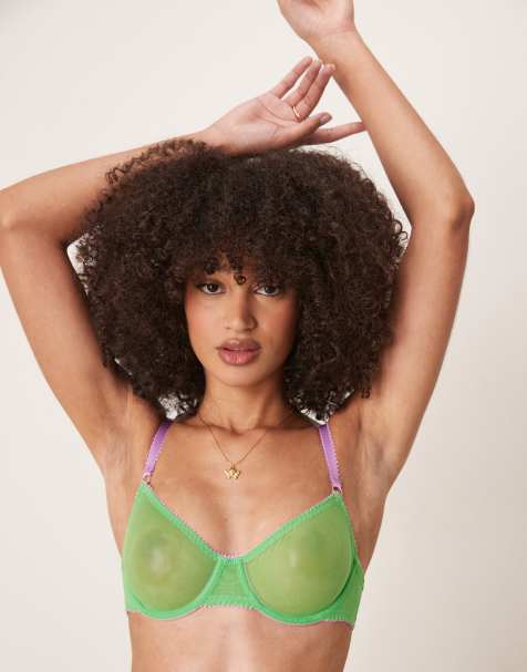 Dora Larsen Dolly tulle underwire bra in bright green - view 1