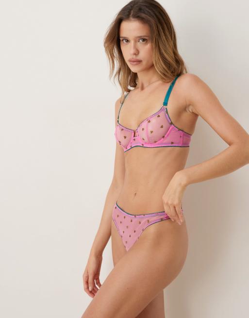 Dora Larsen Elfie tulle heart embroidered bra and thong set in light pink, 2 of 3
