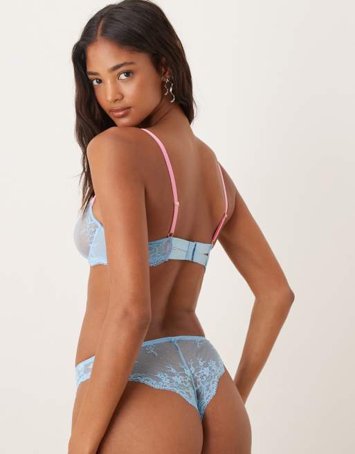 Dora Larsen Manon floral lace brazilian brief in light blue, 2 of 4