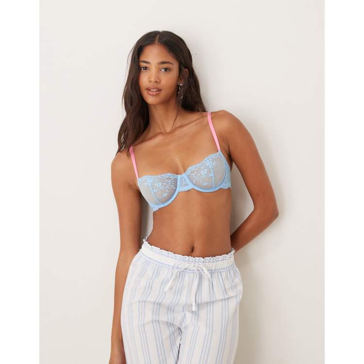 Dora Larsen Manon floral lace underwire bra in light blue | ASOS
