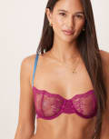 [Dora Larsen] Dora Larsen Odette floral lace underwire bra in burgundy-Red 36D BURGUNDY