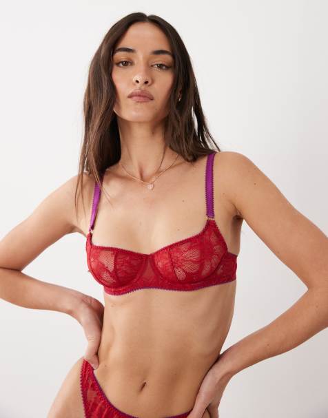 Dora Larsen Ruben all over lace underwired bra in dark red - view 1