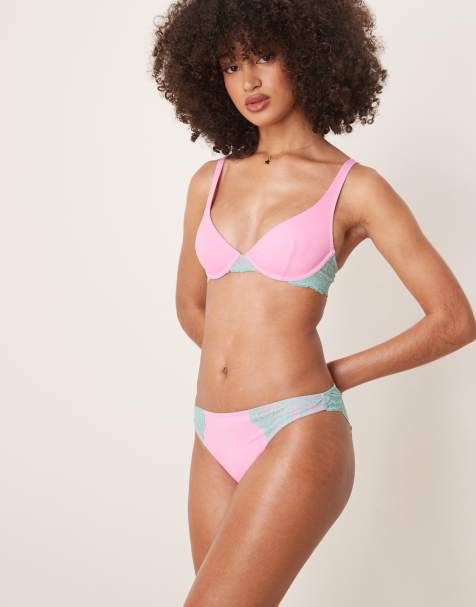 Dora Larsen Summer lace and microfiber brief in bright pink and blue - view 1