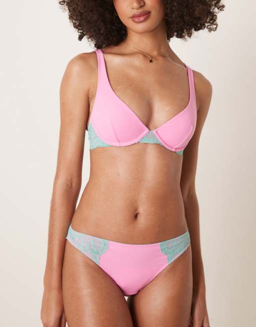Dora Larsen Summer lace and microfibre brief in bright pink and blue, 3 of 4