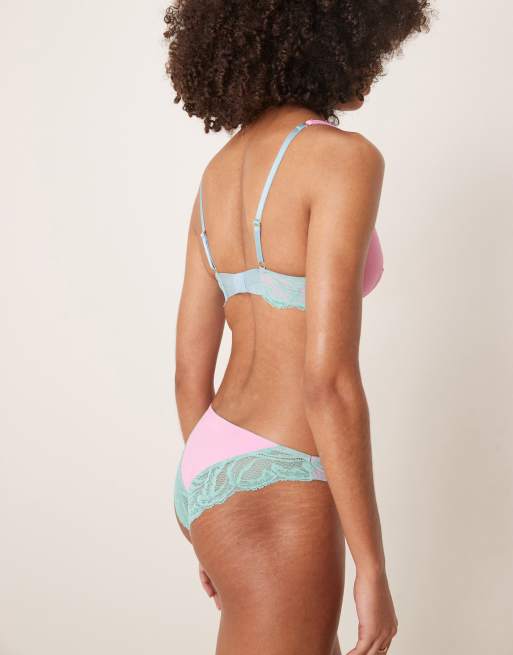 Dora Larsen Summer lace and microfibre brief in bright pink and blue, 4 of 4