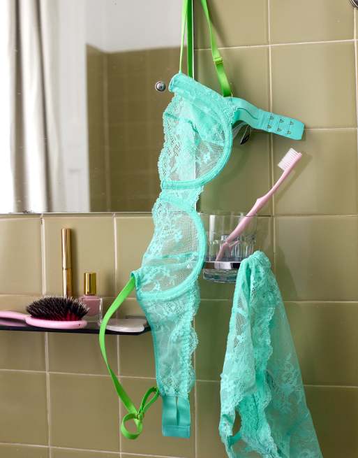 Dora Larsen Tove floral lace underwired bra in aqua blue, 2 of 5