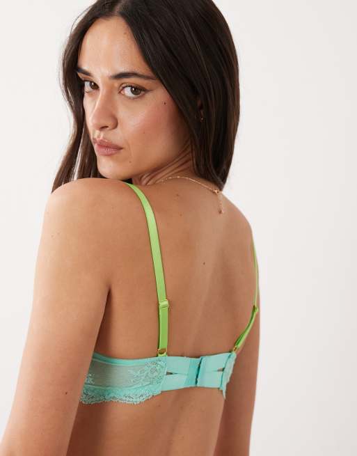Dora Larsen Tove floral lace underwired bra in aqua blue, 4 of 5