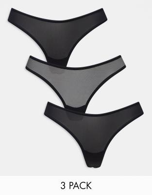 Dorina Dorina 3 pack micro and mesh dipped thongs in black