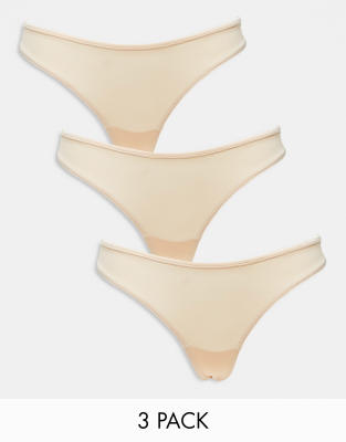 Dorina 3 pack no vpl v front thong in beige-Neutral