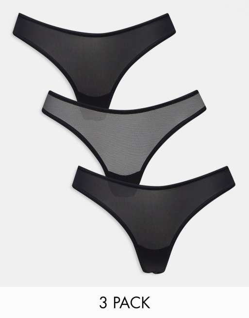 Dorina – 3er-Pack Tangas aus Mikrofaser und Netzstoff in Schwarz mit leicht u-förmigem Bund