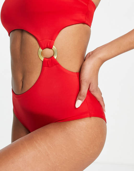 Dorina - Albori - Asymmetrisch badpak met blote schouder in rood, 3 van 4