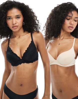 Dorina Dorina Angie 2 pack lace bra in black and beige