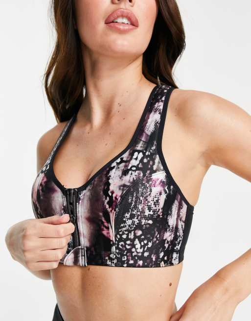 Dorina - Arizona - Licht gewatteerde sportbeha met intensieve ondersteuning en rits aan de voorkant van micro-materiaal in grafische print - MULTI