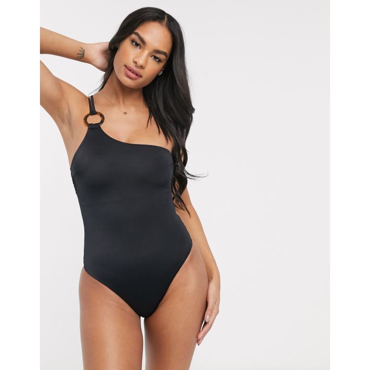 Dorina Attica one shoulder swimsuit in black | ASOS