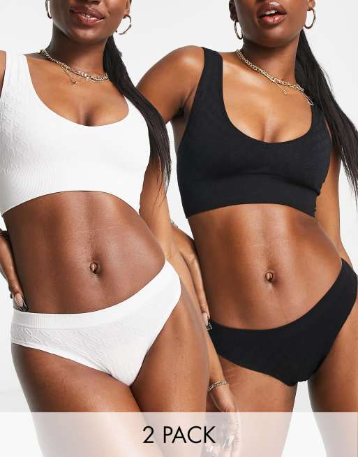 Dorina - Azure - Confezione da 2 brassière in maglia testurizzata leggermente imbottite nera e avorio - MULTI