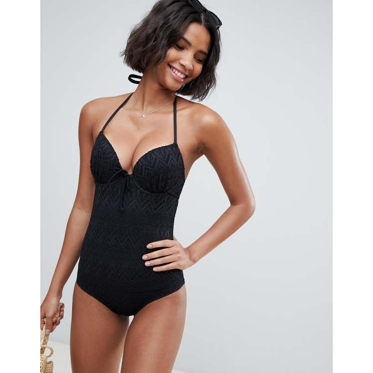 Dorina Bahamas push up swimsuit in black crochet ASOS