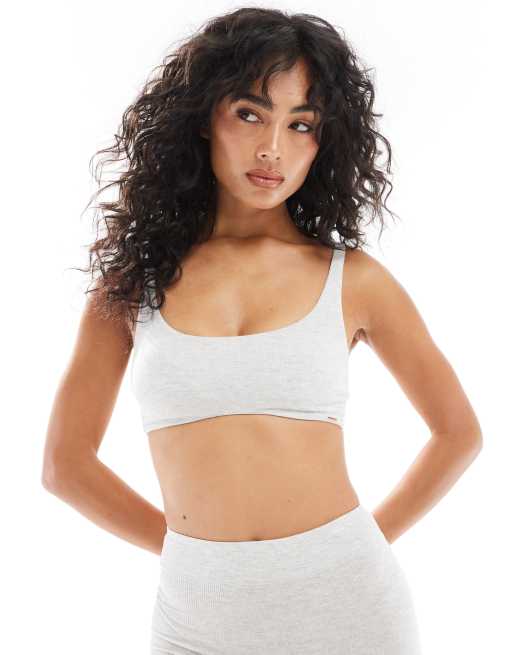 Dorina - Brassière leggermente imbottita con scollo rotondo in modal a coste grigio mélange