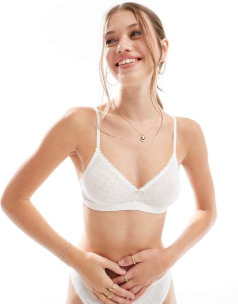 Dorina - Brassière non rembourrée en maille pointelle avec détail bouton de rose - Ivoire/rose - view 1