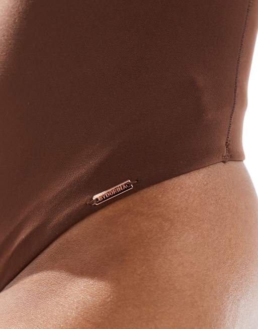 Dorina brushed micro bodysuit in brown, 2 of 3