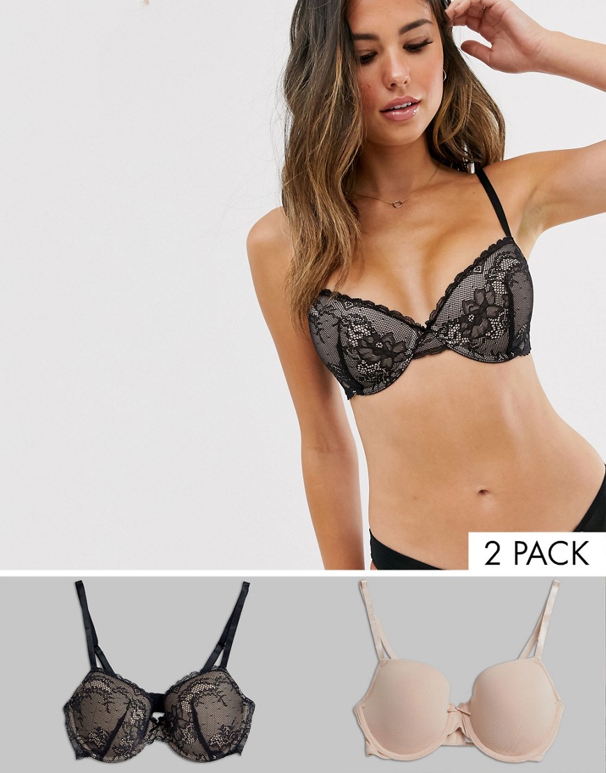 Dorina Chloe 2 pack t-shirt bra in black and blush-Multi