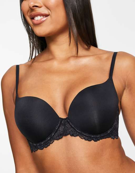 DORINA Fiesta Satin Push Up Plunge Bra With Contrast Lace Trim in