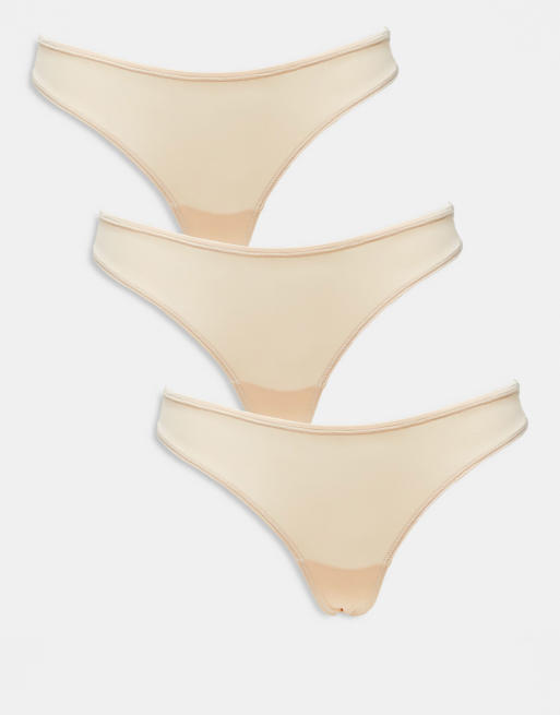 Dorina - Confezione da 3 paia di perizomi invisibili beige con taglio a V