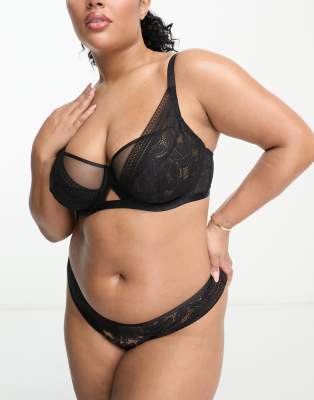 Dorina Curve - Astrid - Reggiseno non imbottito nero in pizzo a fantasia