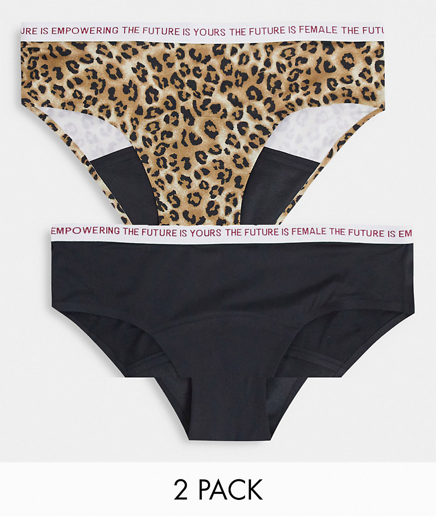 Dorina - Eco Moon - Pakke med 2 par menstruationssikre hipstertrusser i leopard og sort-Multifarvet