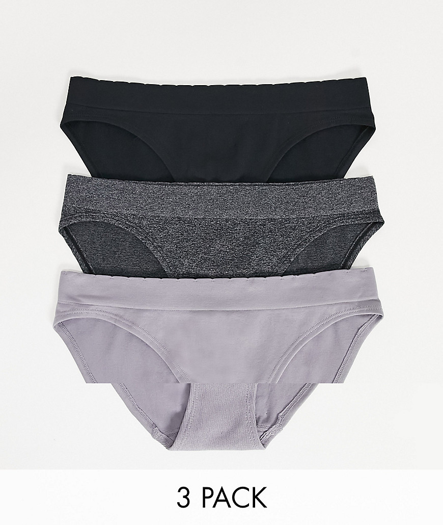 Dorina Eloise recycled circular knit 3 pack briefs in black and gray-Multi