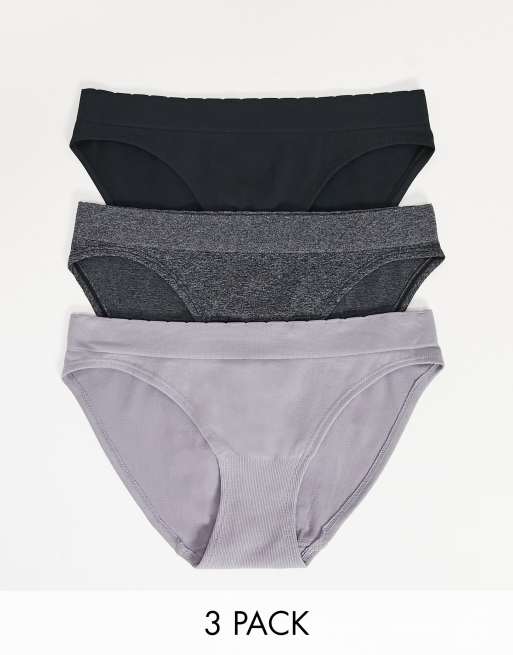 Dorina - Eloise - Set van 3 gebreide slips van in zwart en grijs - MULTI
