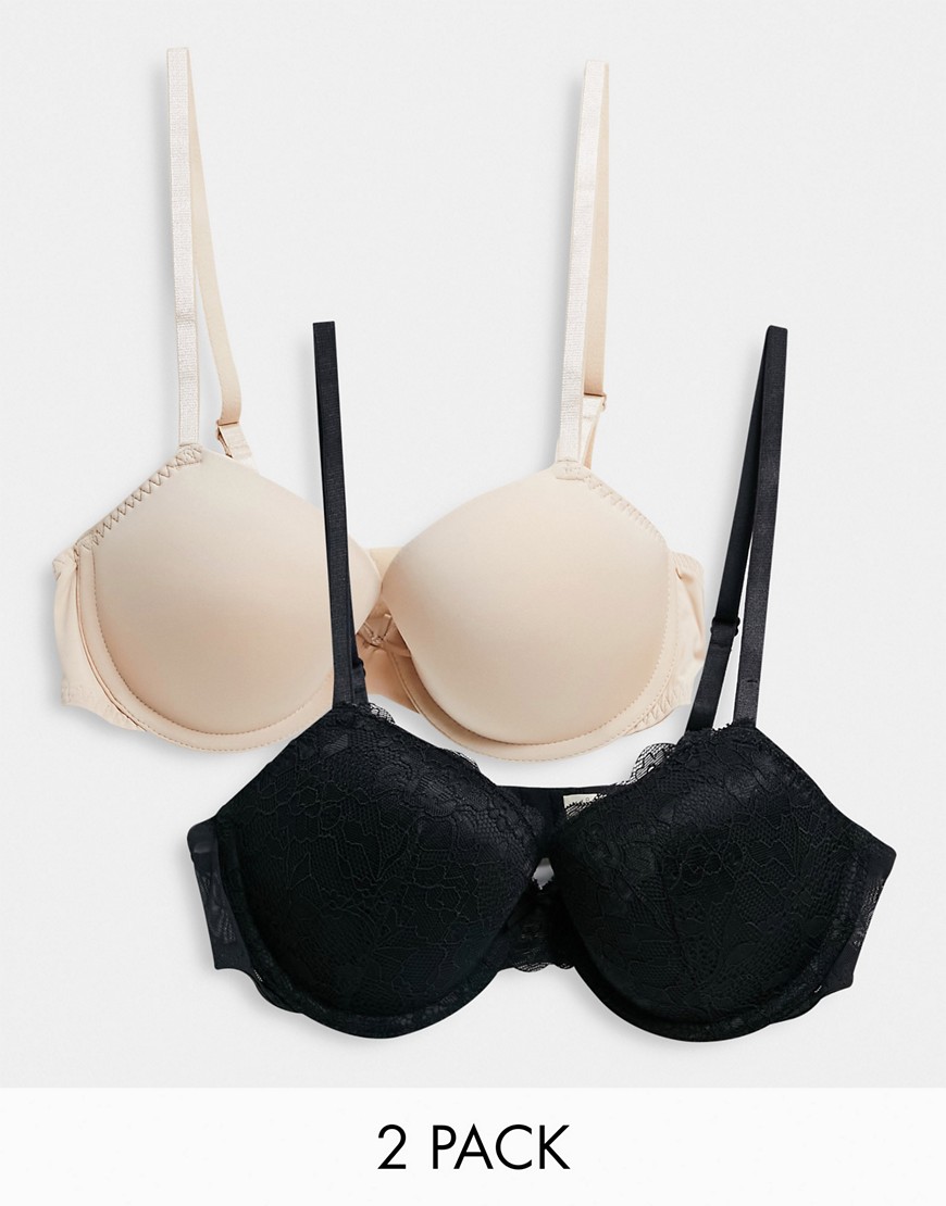 Dorina Enact 2 pack padded demi bras in black and beige-Multi