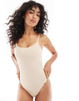 Dorina essential microfibre scoop neck thong bodysuit in beige