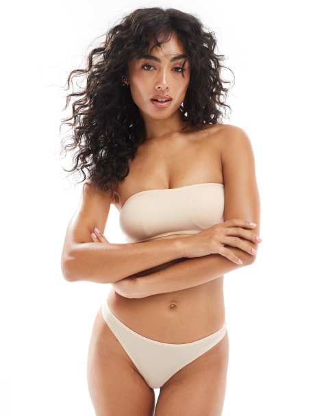 Dorina essential mix & match microfibre dipped front high leg thong in beige - view 1
